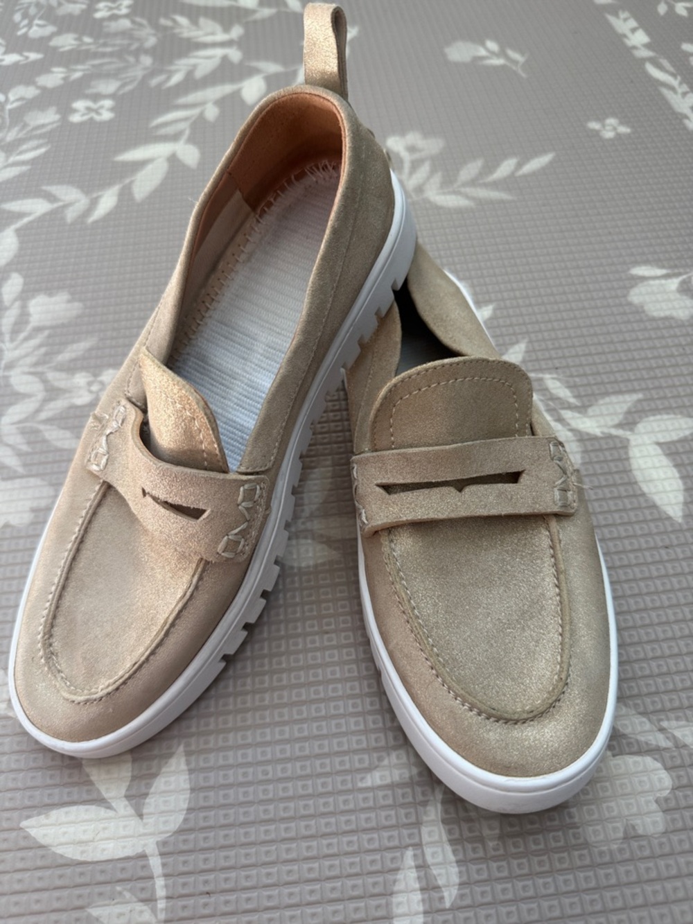 Vionic Women's Metallic Gold Slip-On Penny Uptown Loafers White Rubber Sole